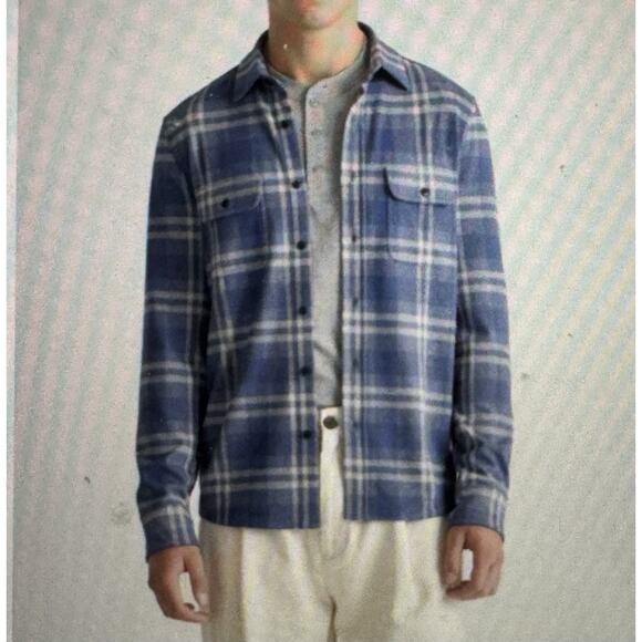 NWOT Quince Men’s Button Down Fleece Shirt Blue Plaid Sof Flannel, Size L - Picture 1 of 8